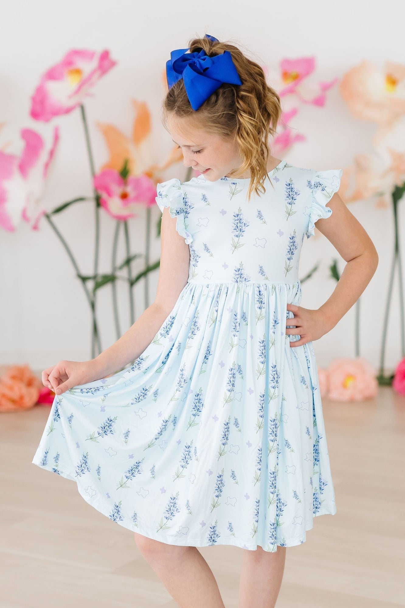 Mila & Rose Texas Bluebonnets Flutter Sleeve Twirl Dress – Baby Biz
