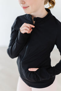 Mila & Rose Balanced Black Full-Zip Ruffle Active Jacket