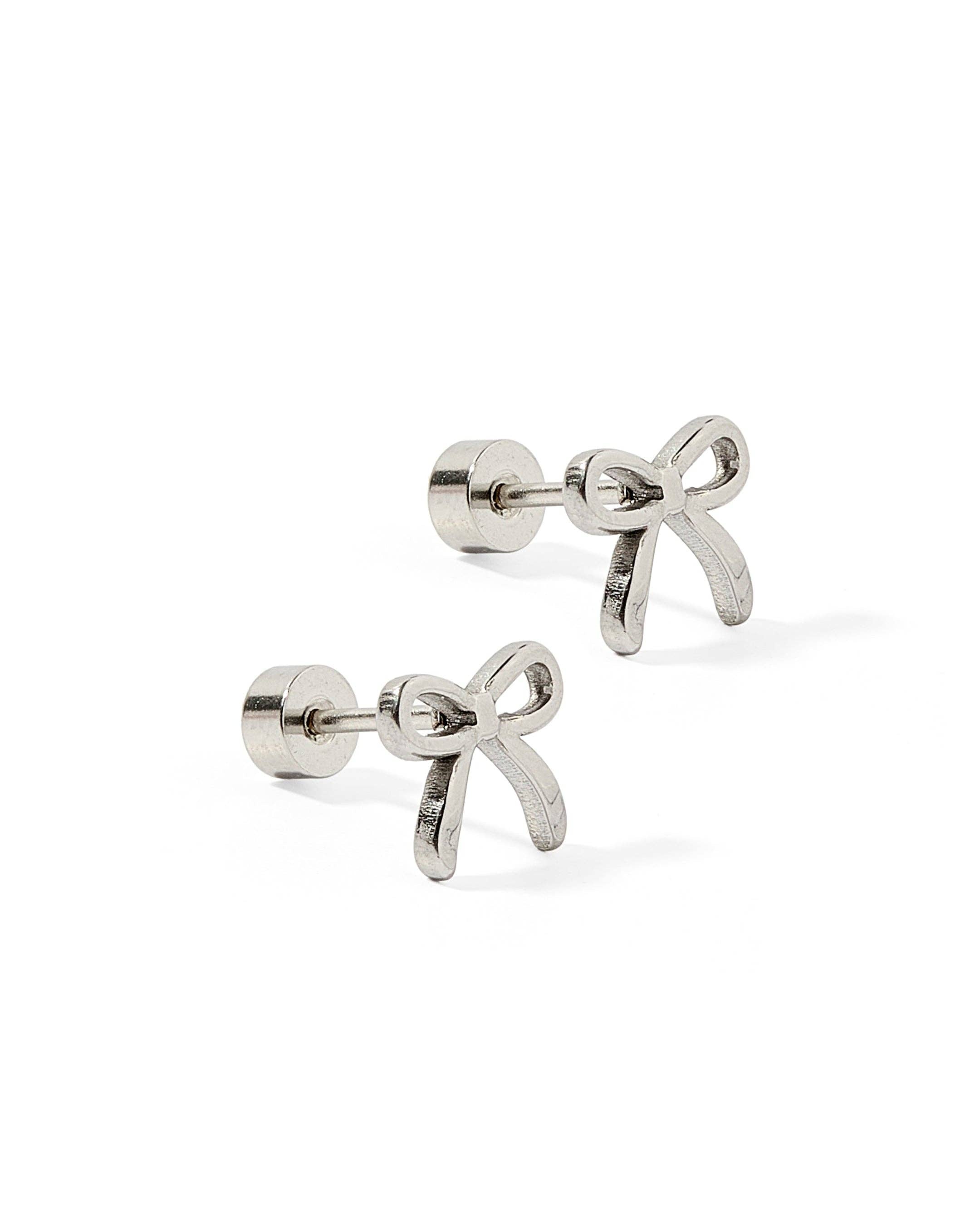 Screwback Stud Earrings - Sadie Bow Silver