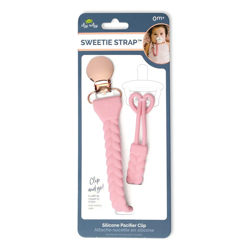 Itzy Ritzy Sweetie Strap Silicone Pacifier Clip Pink Braid
