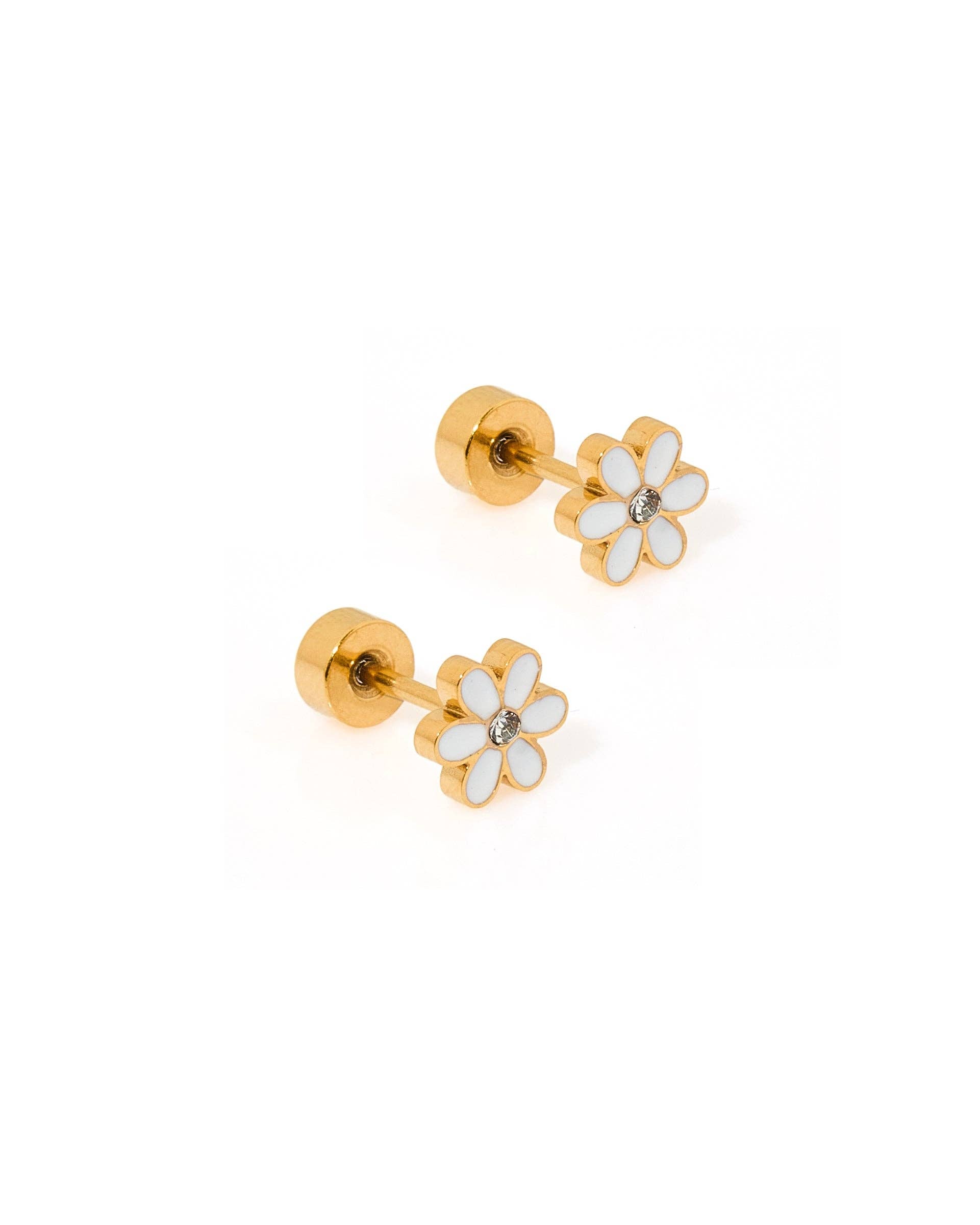 Screwback Stud Earrings - Alli White