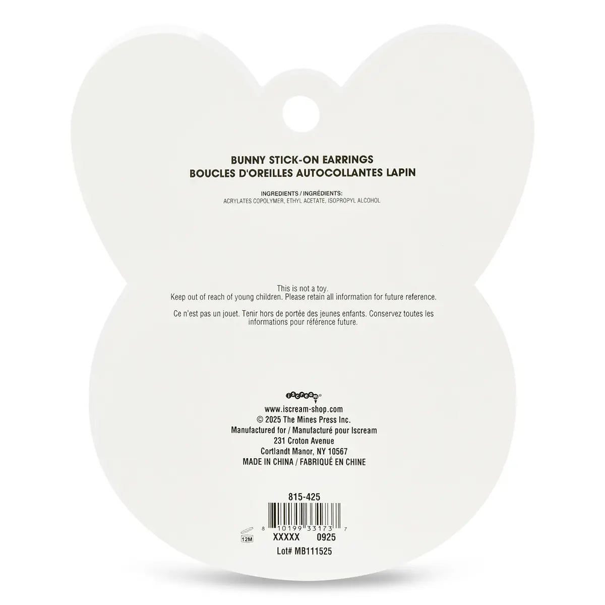 Iscream Bunny Stick On Earrings