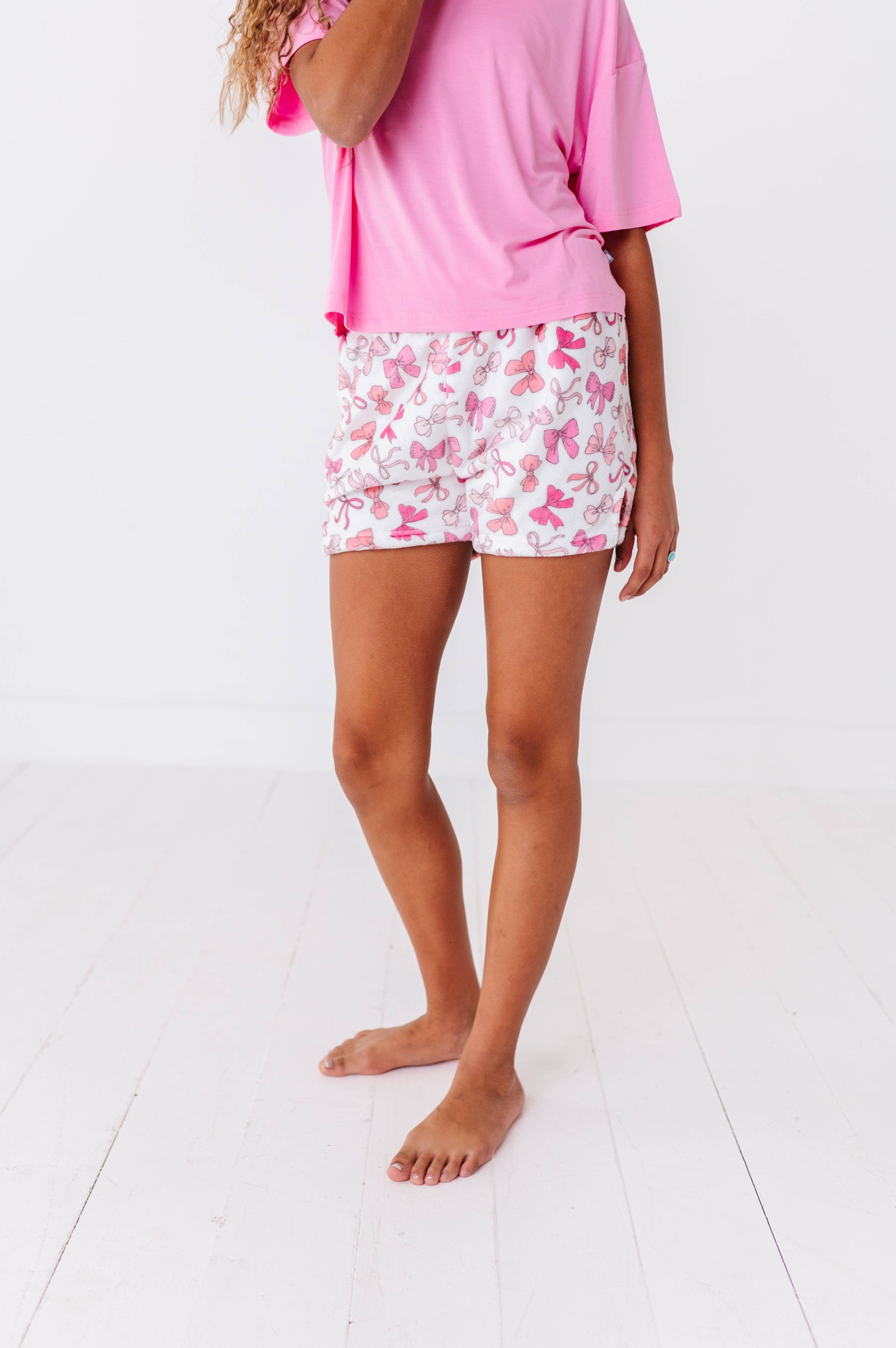 Plush Shorts-Pink Bows