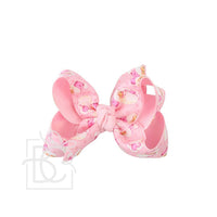 LAYERED LIGHT PINK SANTA PRINT HAIR BOW ON ALLIGATOR CLIP : 4.5" Large