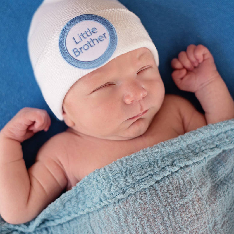 Little Brother Newborn Hospital Hat: Newborn / White Hat Little Brother