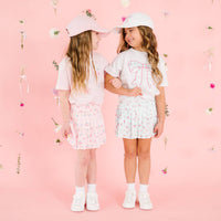 Sky Blue Floral Bow Patch Short Sleeve T-Shirt - Kids Spring