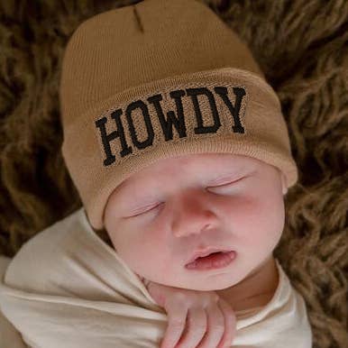 Howdy Baby Hat - Newborn and Baby Hospital Hat: 0-3 months / Tan Hat