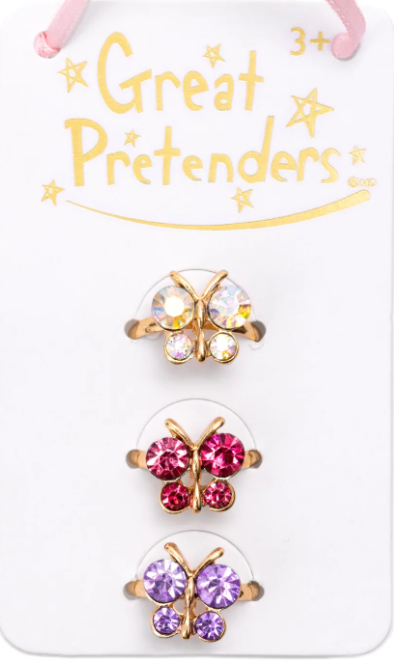 Boutique Butterfly Gem Rings, 3pcs