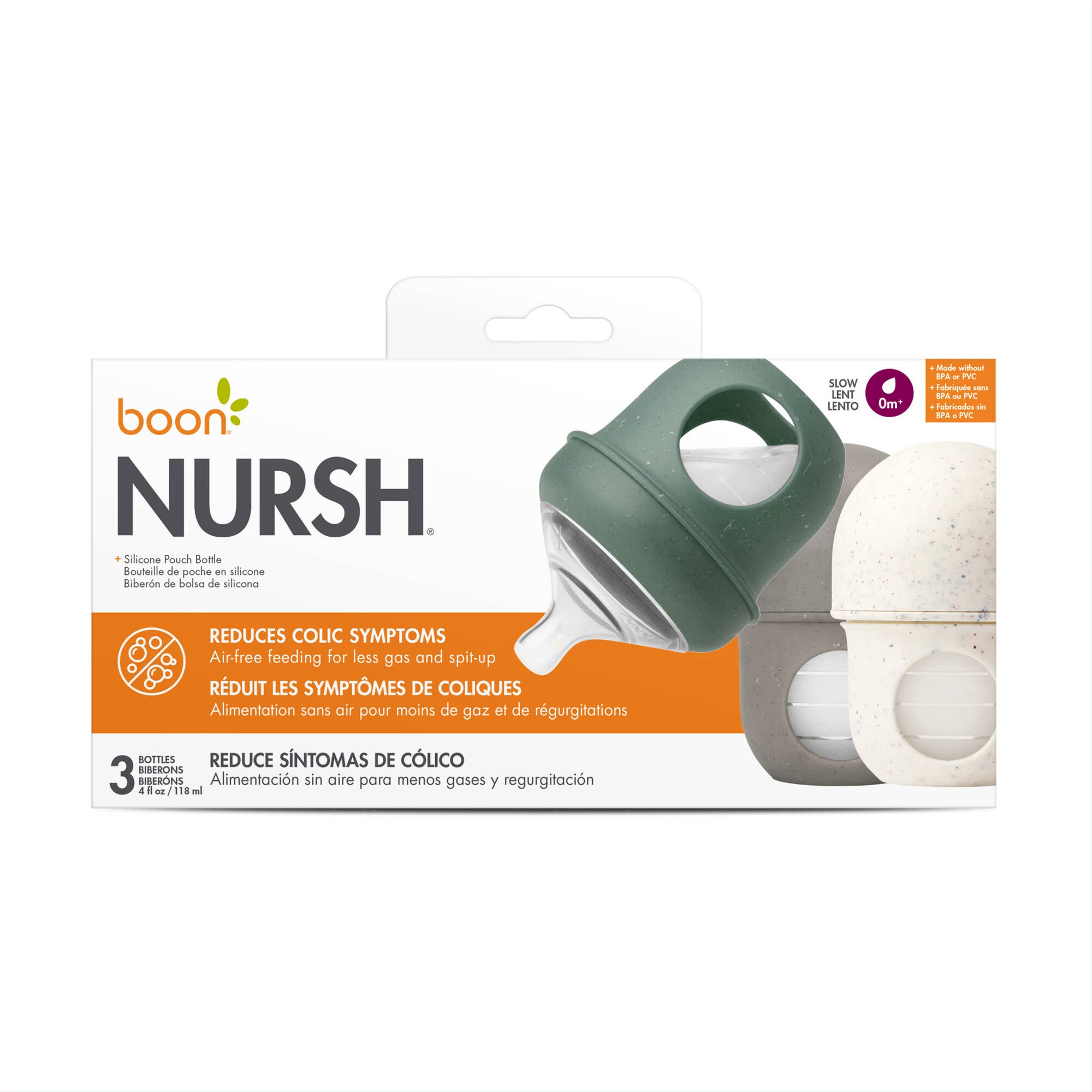 Boon Nursh 4Oz 3Pk Speckle Green