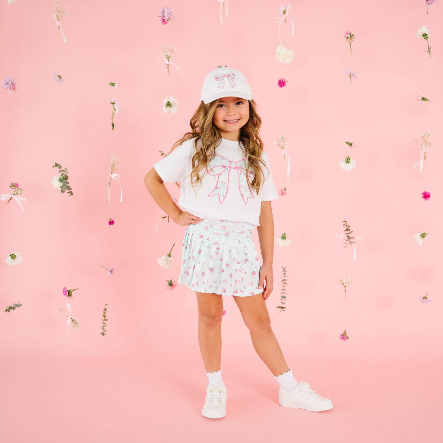 Sky Blue Floral Athletic Skort - Kids Clothing - Activewear