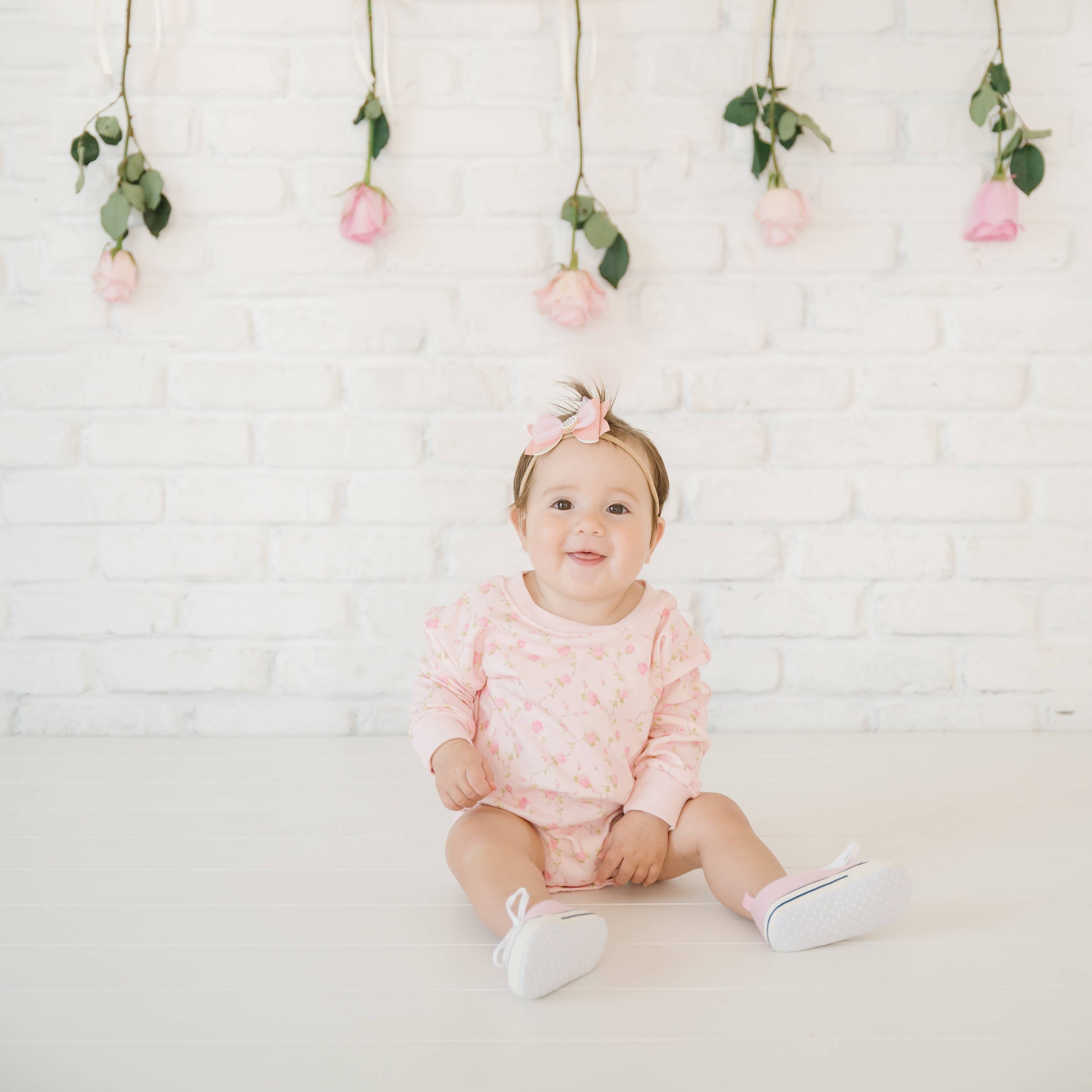 Pink Rose Long Sleeve Romper - Pink - Baby Clothing