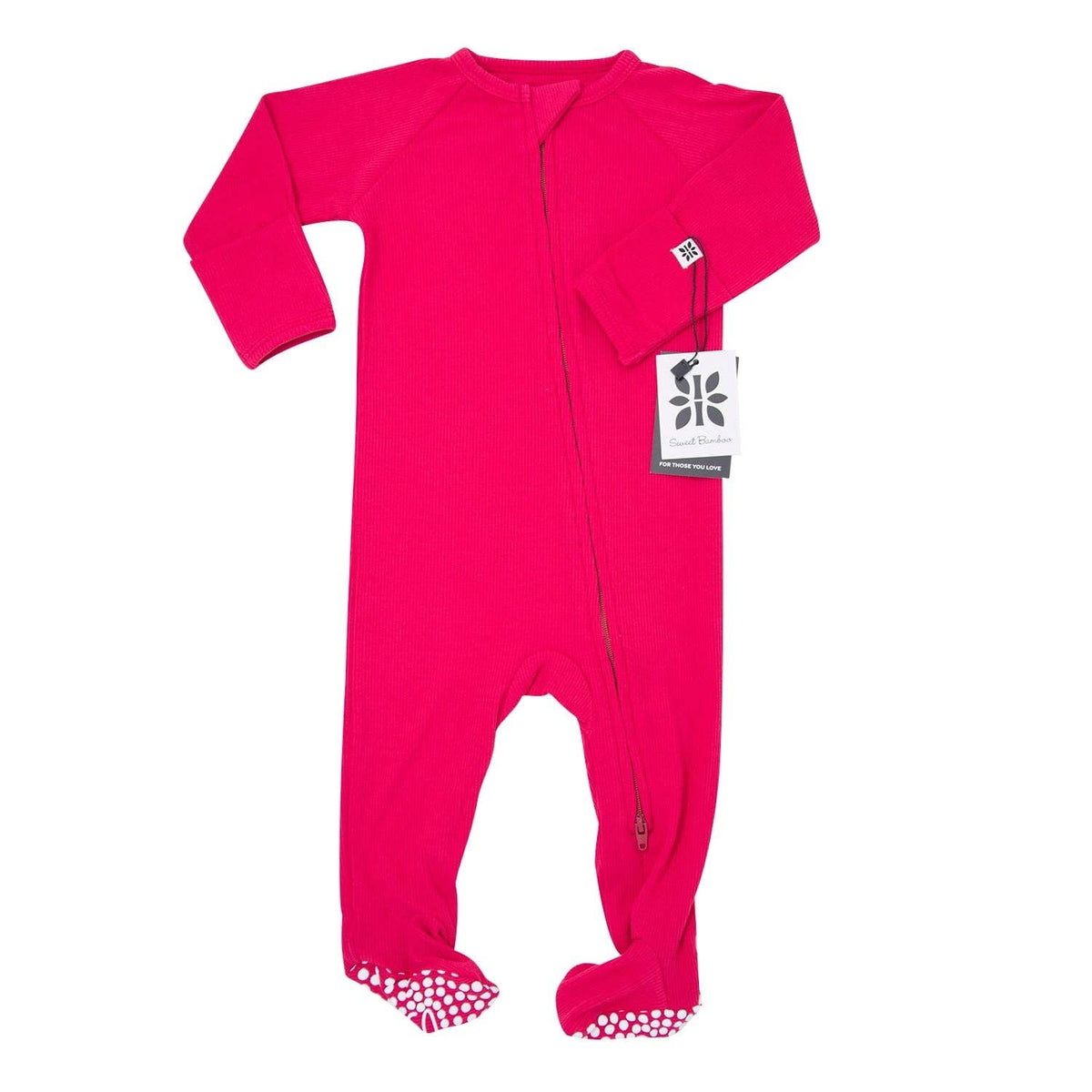 Zipper Footie - Ruby Red Ribbed