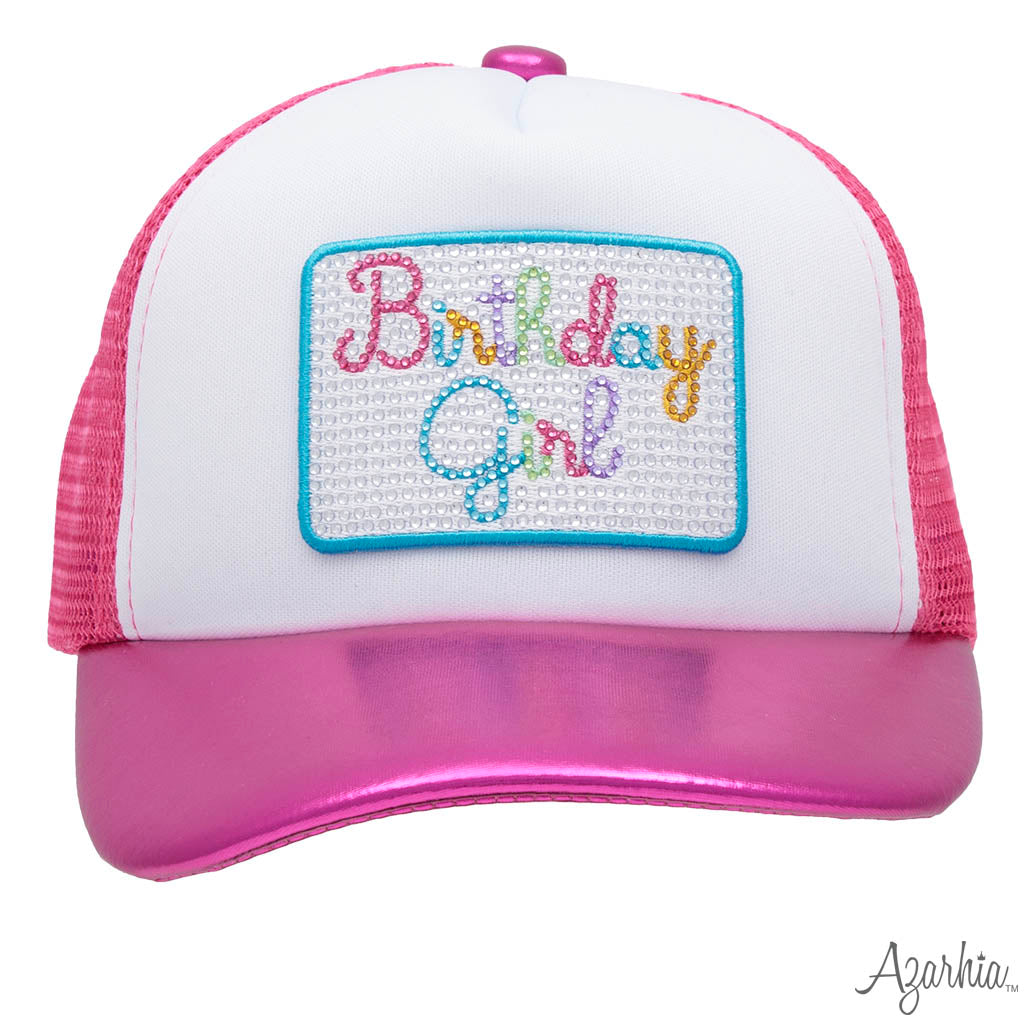 Azarhia Birthday Girl Rhinestone Hot Pink Metallic Trucker