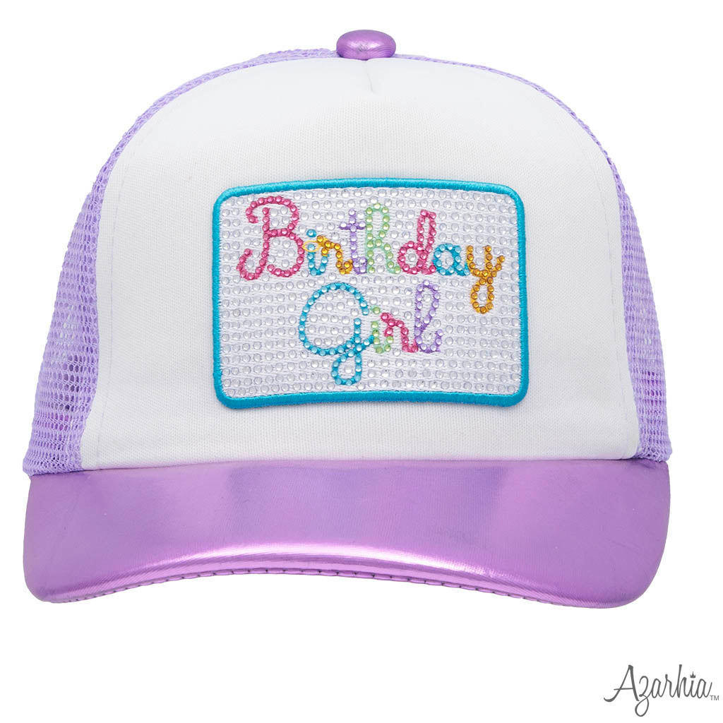 Azarhia Birthday Girl Rhinestone Hot Pink Metallic Trucker