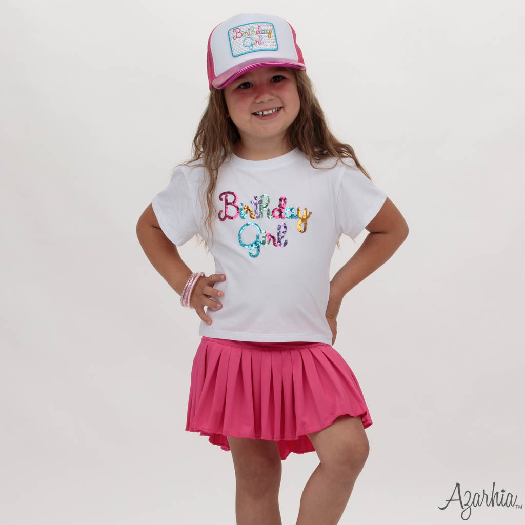 Azarhia Birthday Girl Rhinestone Hot Pink Metallic Trucker