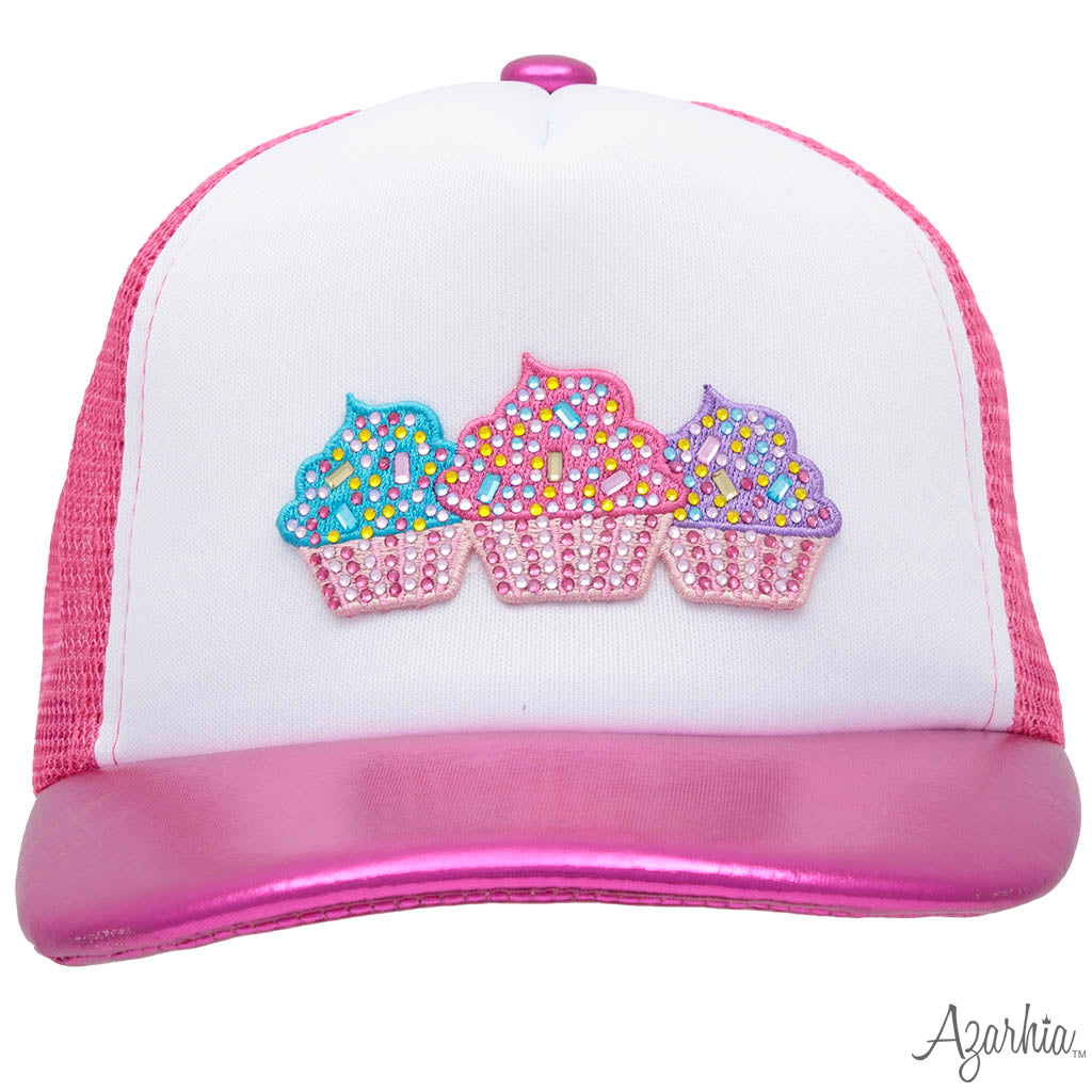 Azarhia Cupcake Rhinestone Hot Pink Metallic Trucker