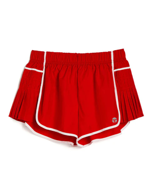 Girls Athletic Pleated Side Panel Shorts | Red & White
