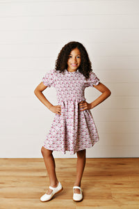 Swoon Ditsy Plum Smocked Dress