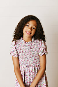 Swoon Ditsy Plum Smocked Dress