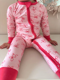 In My Jammers Little Pink Bow Zipper Romper