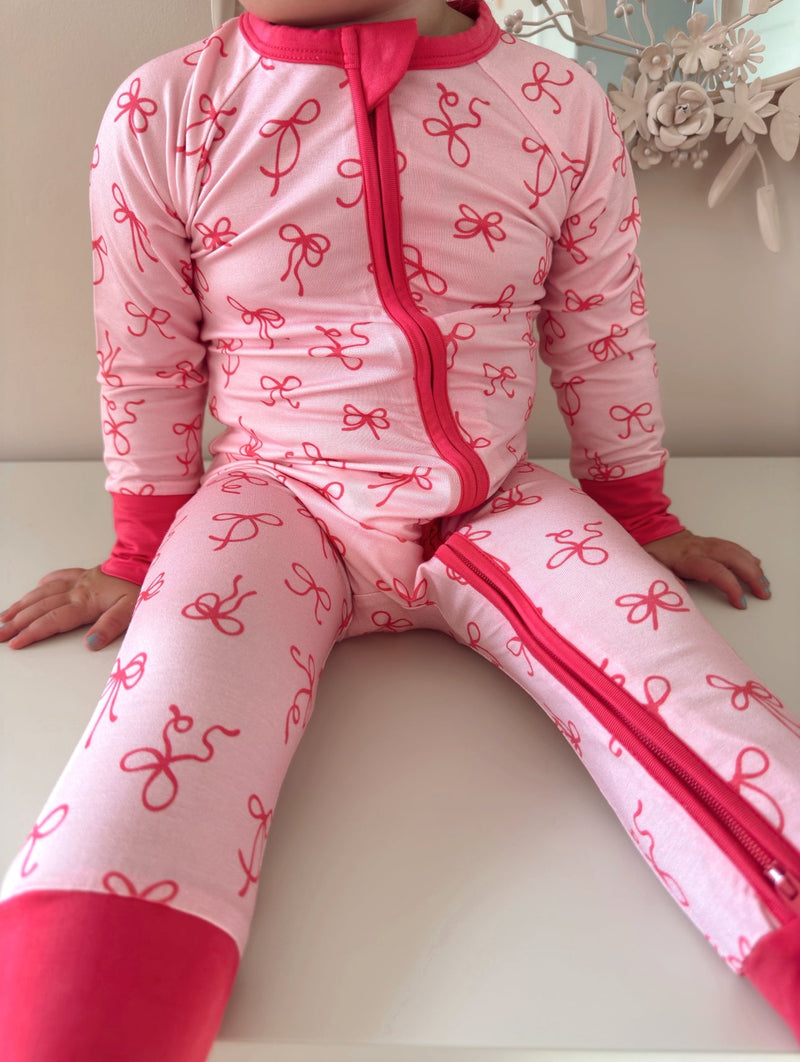 In My Jammers Little Pink Bow Zipper Romper