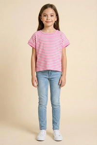 Hayden Girls Open Tulip Back Striped Knit T Shirt Pink