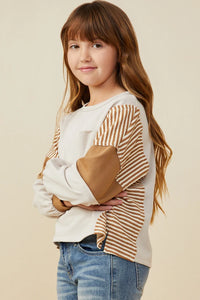 Hayden Girls Stripe and Color Block Knit Top Taupe