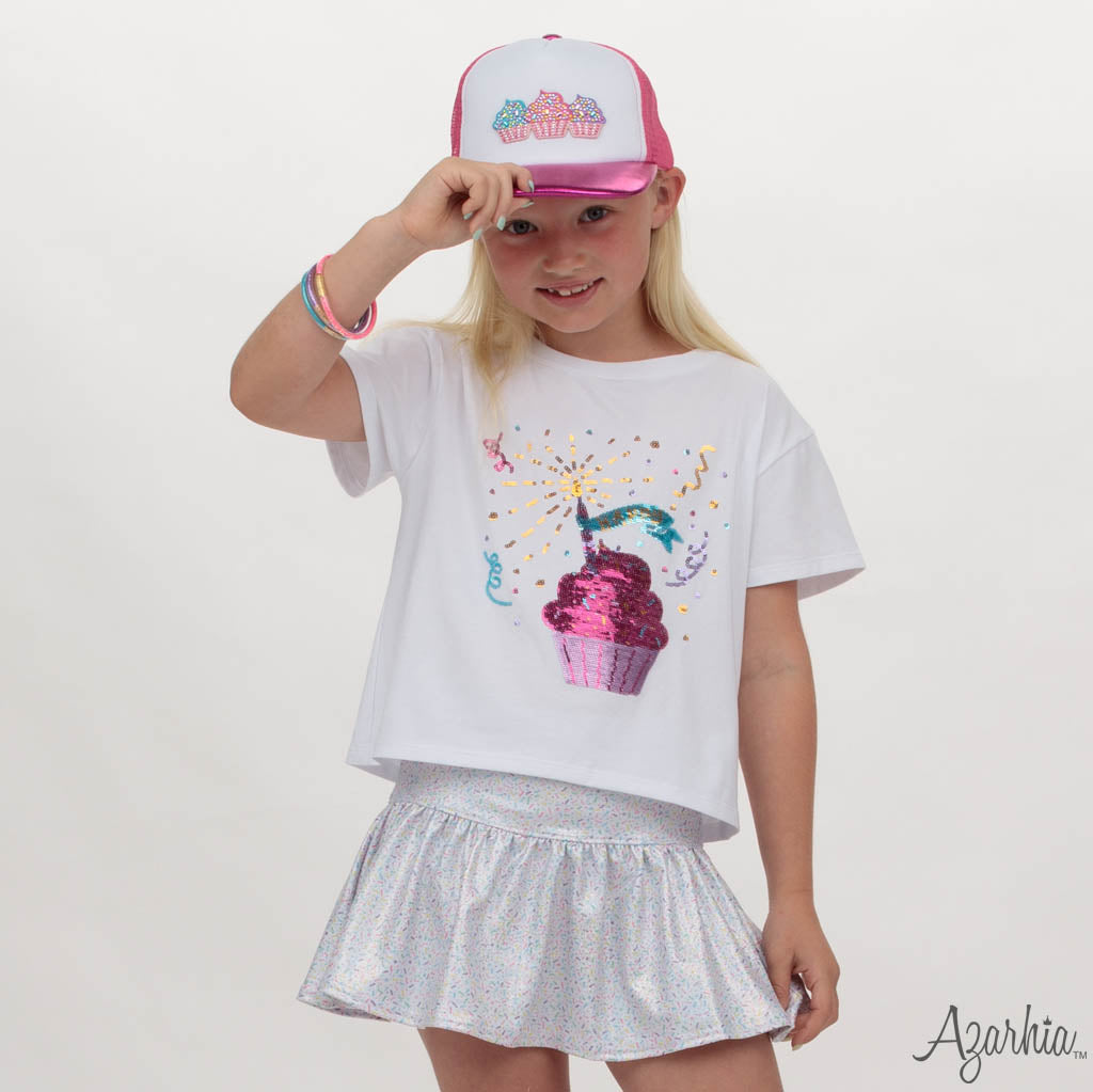 Azarhia Cupcake Rhinestone Hot Pink Metallic Trucker