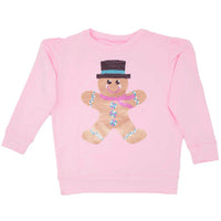 gingerbread in Sequin on Pink Crew Sweatshirt
