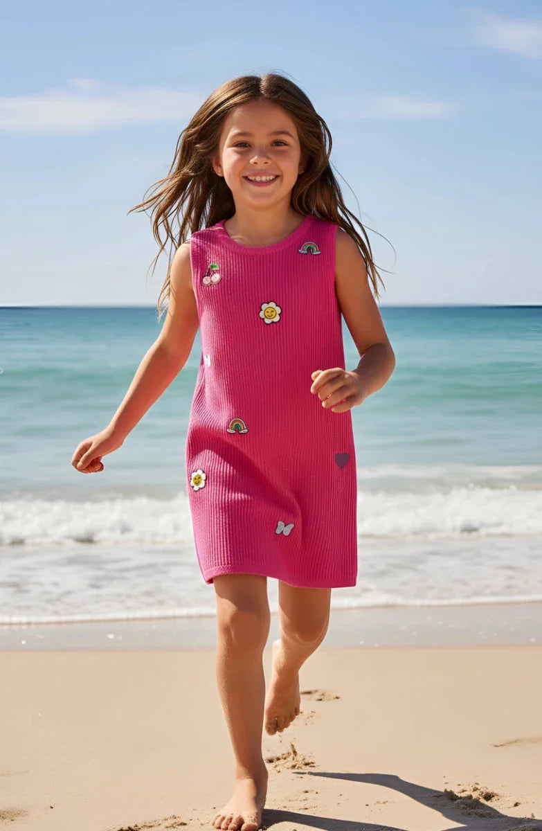 Limeapple Jada Applique Knit Summer Shift Dress | Fuchsia
