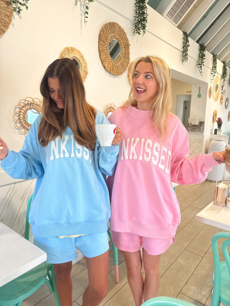 Sunkissed Coconut Lottie Pink Varsity Sunkissed Embroidered Mockneck Sweatshirt 100% Cotton