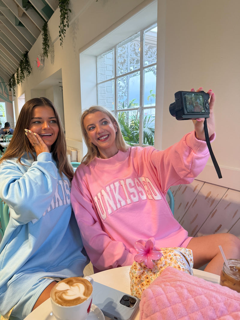 Sunkissed Coconut Lottie Pink Varsity Sunkissed Embroidered Mockneck Sweatshirt 100% Cotton