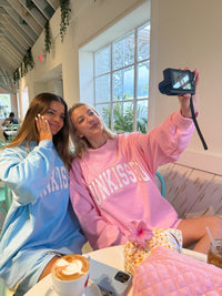 Sunkissed Coconut Lottie Pink Varsity Sunkissed Embroidered Mockneck Sweatshirt 100% Cotton