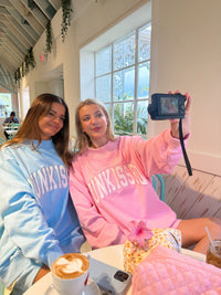 Sunkissed Coconut Lottie Pink Varsity Sunkissed Embroidered Mockneck Sweatshirt 100% Cotton