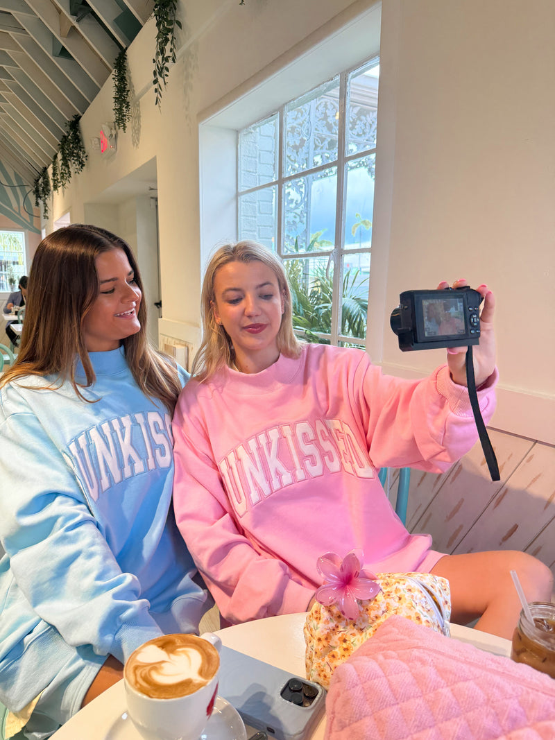 Sunkissed Coconut Lottie Pink Varsity Sunkissed Embroidered Mockneck Sweatshirt 100% Cotton