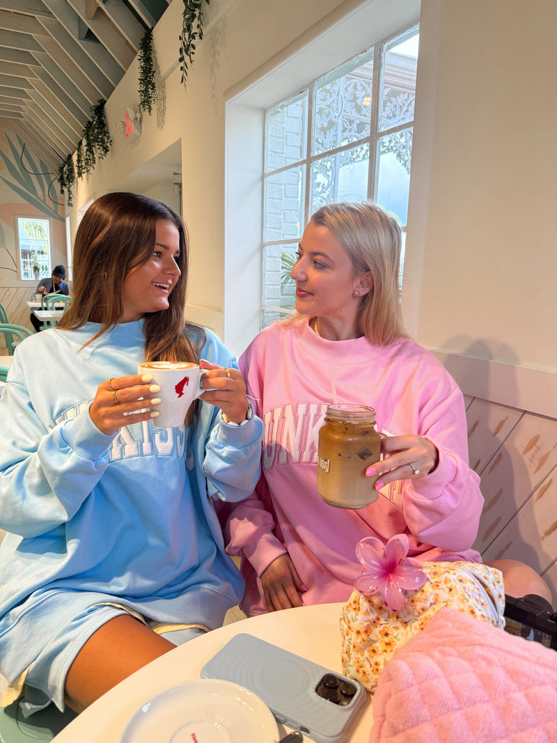 Sunkissed Coconut Lottie Pink Varsity Sunkissed Embroidered Mockneck Sweatshirt 100% Cotton