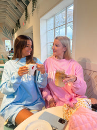 Sunkissed Coconut Lottie Pink Varsity Sunkissed Embroidered Mockneck Sweatshirt 100% Cotton