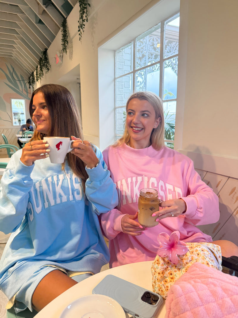 Sunkissed Coconut Lottie Pink Varsity Sunkissed Embroidered Mockneck Sweatshirt 100% Cotton