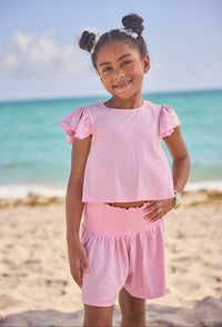 Pink Crystal Ruffle Short Set