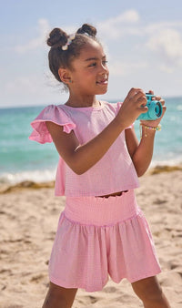 Pink Crystal Ruffle Short Set