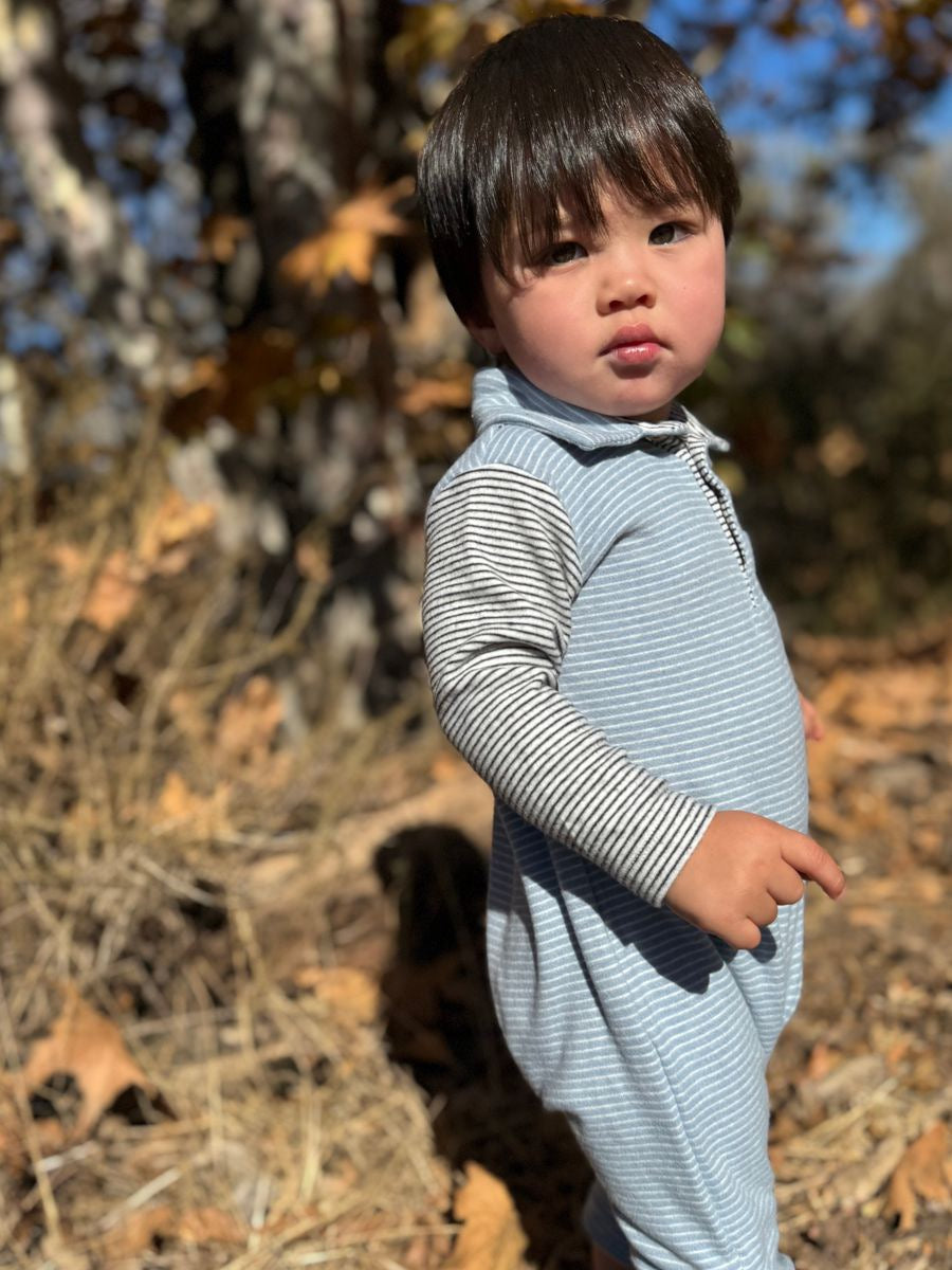 Arlington Polo Romper Blue With White Arms