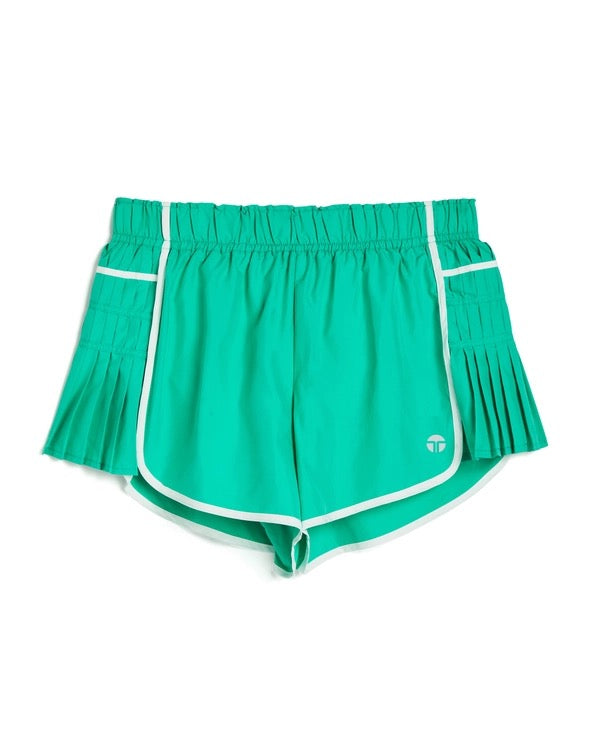Girls Athletic Pleated Side Panel Shorts | Seagreen & White