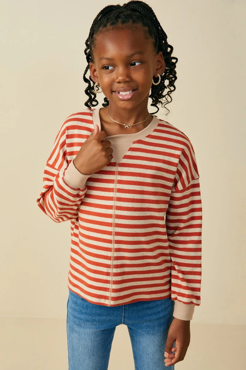 Hayden Girls Stripe Knit Top | Rust