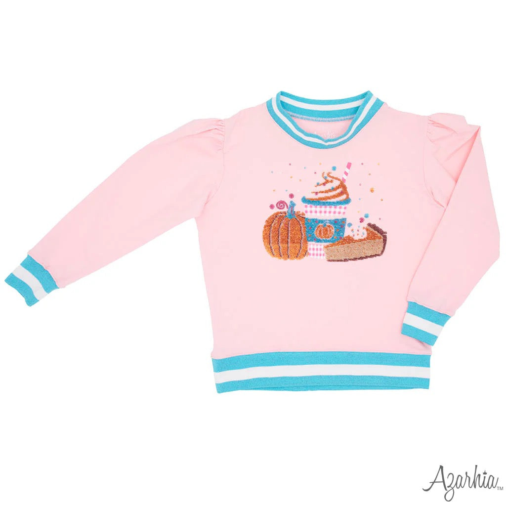 Pumpkin Latte in Sequin on Pink Crew Sweatshirt