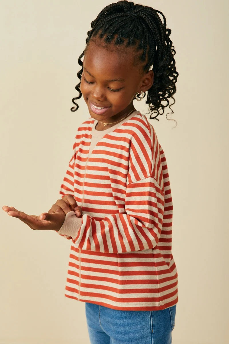 Hayden Girls Stripe Knit Top | Rust