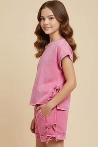 Hayden Girls Side Bow Detail Knit Short | Pink