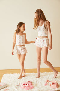 Theme Teddy White with Rose Pointelle Shorts