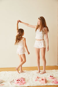 Theme Teddy White with Rose Pointelle Shorts