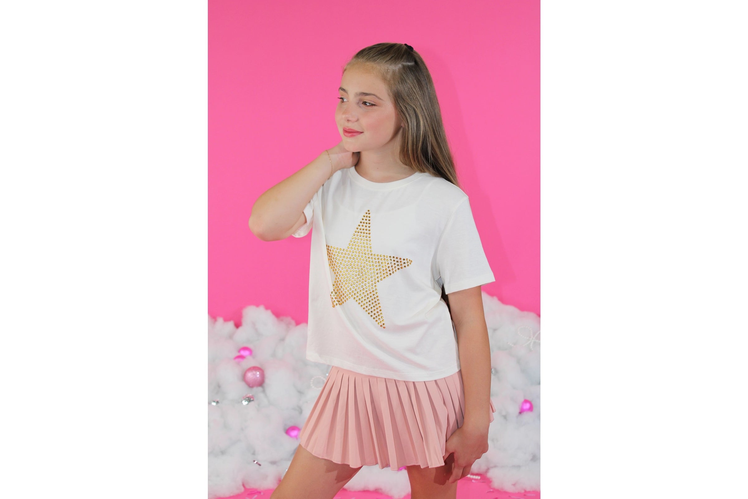 Paper Flower Rhinestone Star T-Shirt | Gardenia