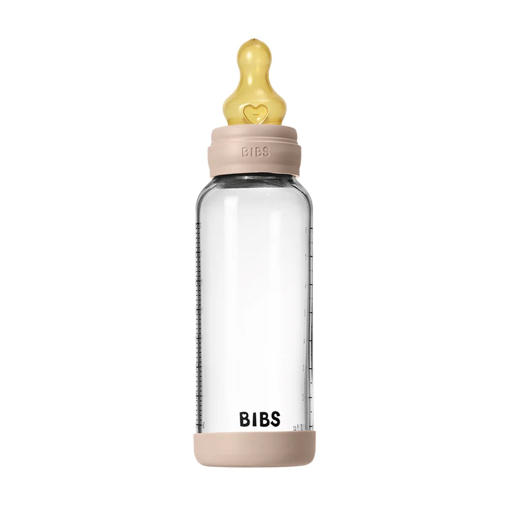 BIBS Baby Glass Bottle Complete Set 225ml (8 oz) | Natural Rubber Latex Nipple